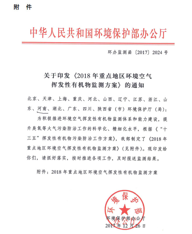 環(huán)境部新發(fā)布：2019年地級及以上城市環(huán)境空氣揮發(fā)性有機(jī)物監(jiān)測方案，附2018年方案要點(diǎn)對比